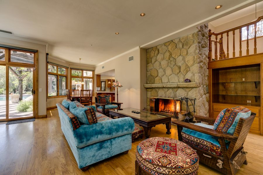 Rock Fireplace in Living Room in Ojai