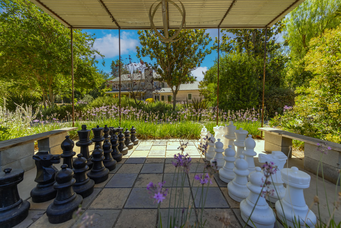 outdoor chessboard with slate tiles