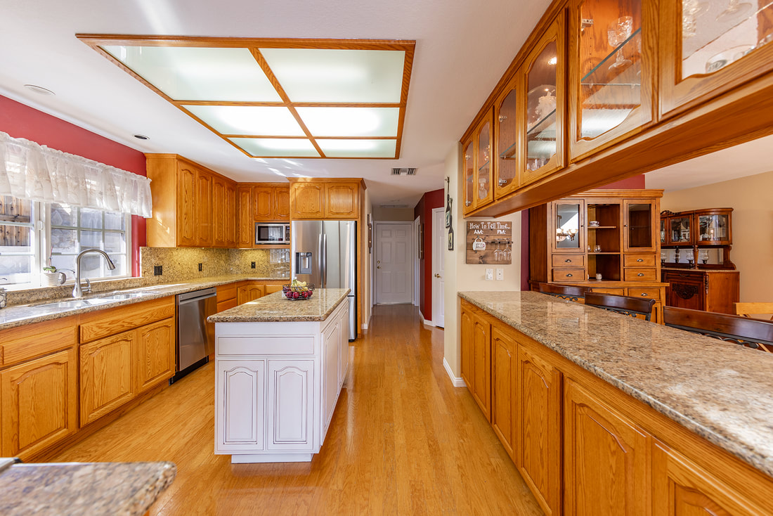 kitchen with custom red oak cabinets in ojai home for sale