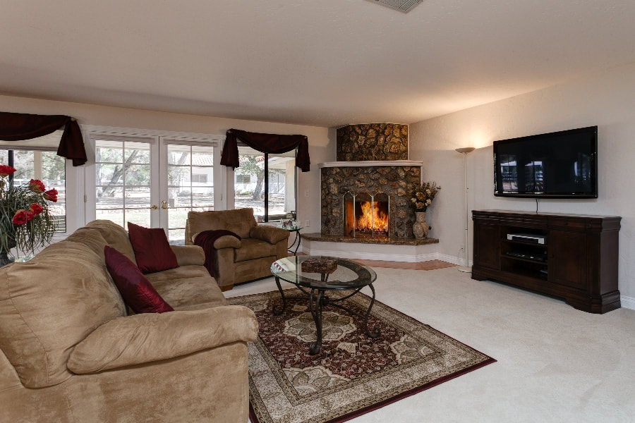 Corner fireplace in ojai horse property for sale