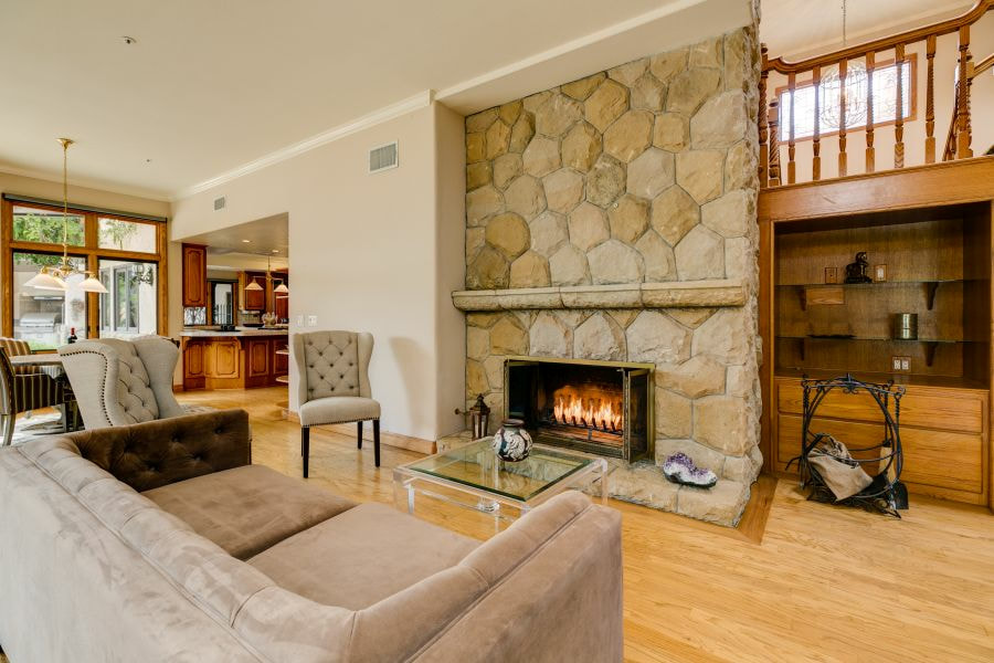 Stone Fireplace in Ojai Home for Sale