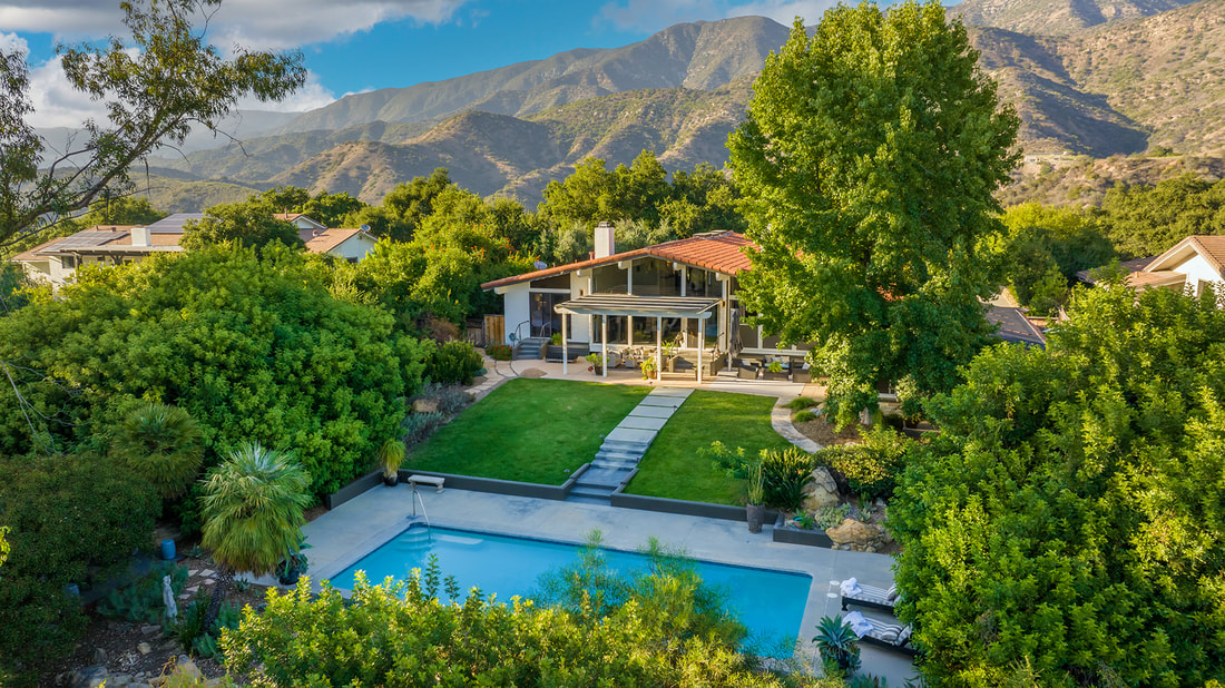 ojai house with pool and mountains