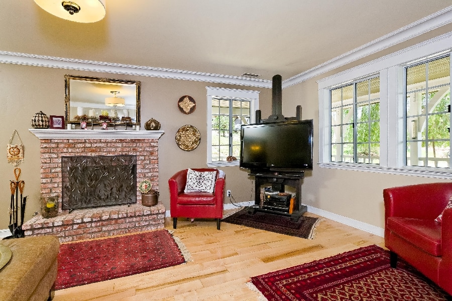 Brick Fireplace in Ojai home for sale