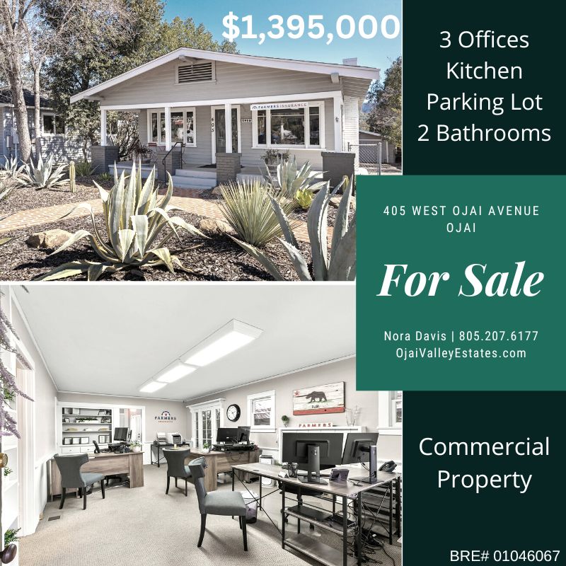front view and office view of Ojai commercial property for sale