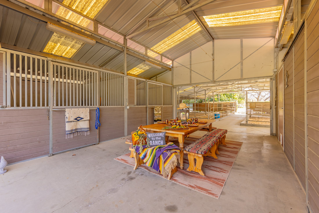 horse barn with dining table